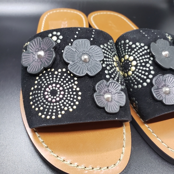 Coach size 5 black Rivet Tea Rose slide sandal - Picture 8 of 10